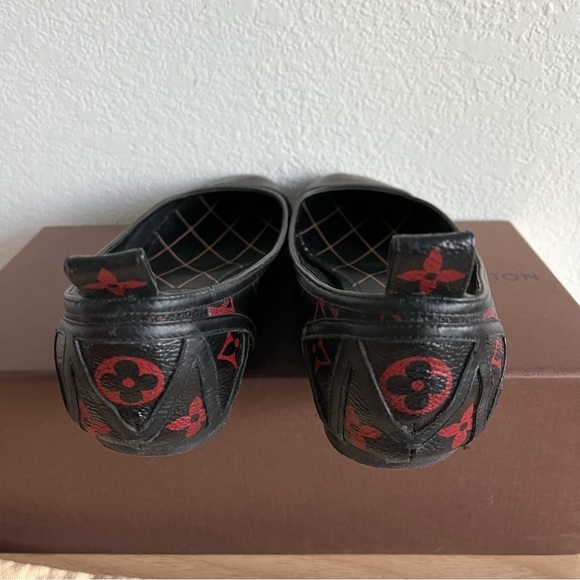 LOUIS VUITTON sz 36.5 6.5 INFRAROUGE Ballet Flats Black Red Monogram Canvas - Picture 2 of 16